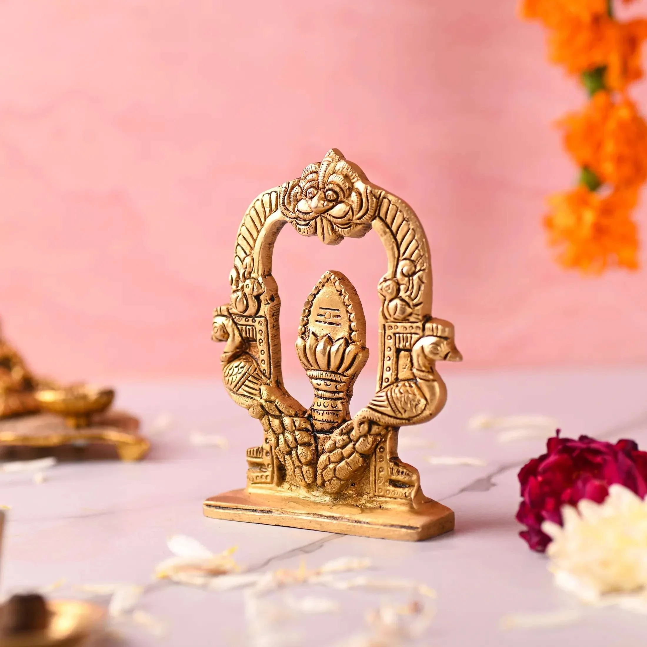 Brass Murugan Vel Arch with Peacock (4.5 inch) - Image 2