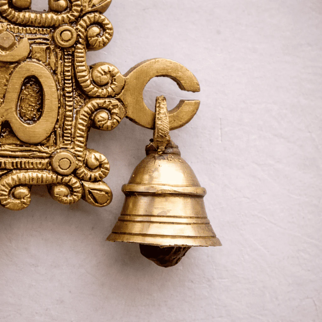 Brass Om Wall Hanging With Bell (7 Inch) - Image 2