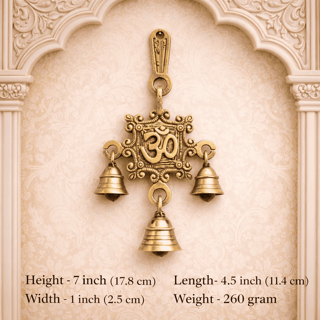 Brass Om Wall Hanging With Bell (7 Inch) - Image 7