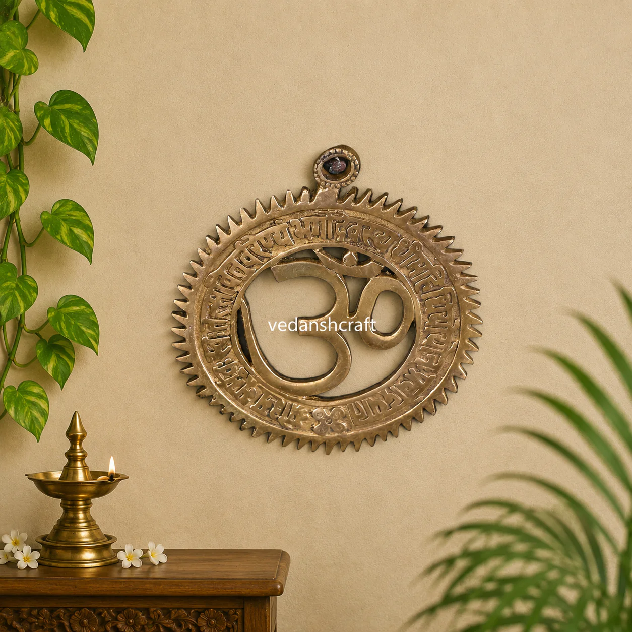 Brass Om Wall Hanging With Gayatri Mantra (6 Inch) - Image 3