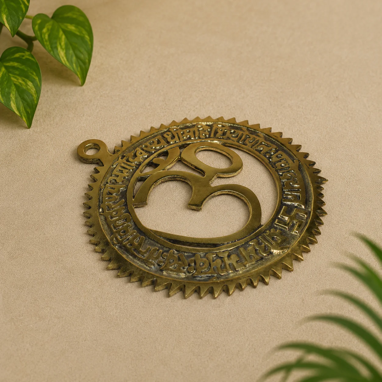 Brass Om Wall Hanging With Gayatri Mantra (6 Inch) - Image 4