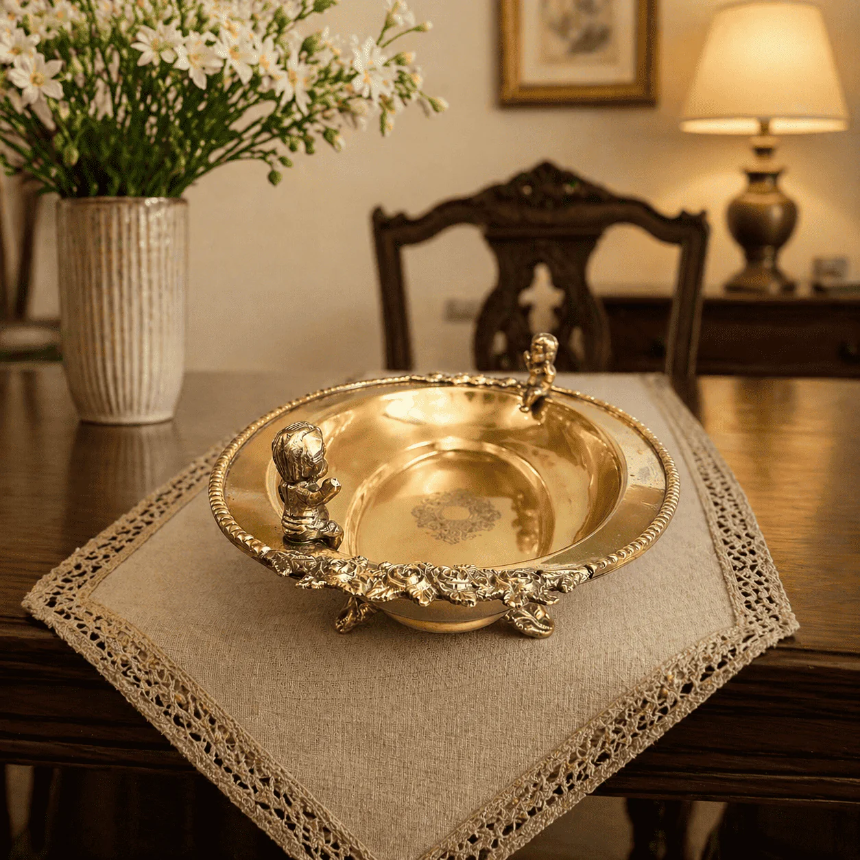Brass Oval Handcrafted Tray / Platter (12.8 Inch) - Image 5