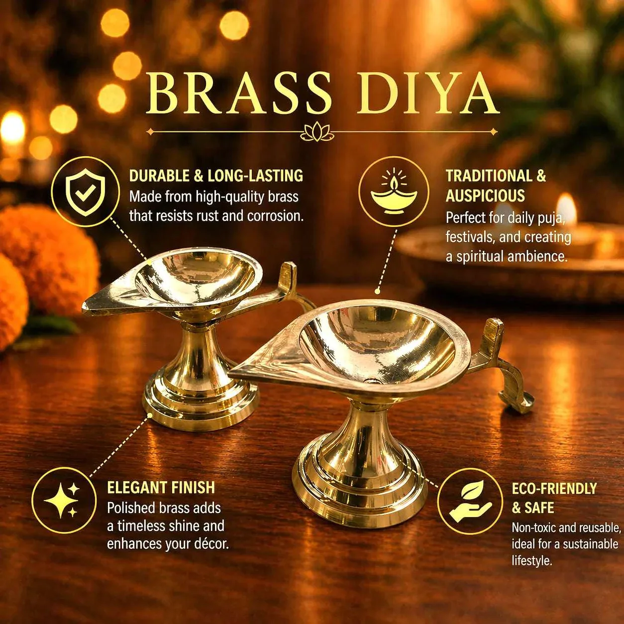 Brass Paan Aarti Diya With Handle (2 Inch) - Image 4