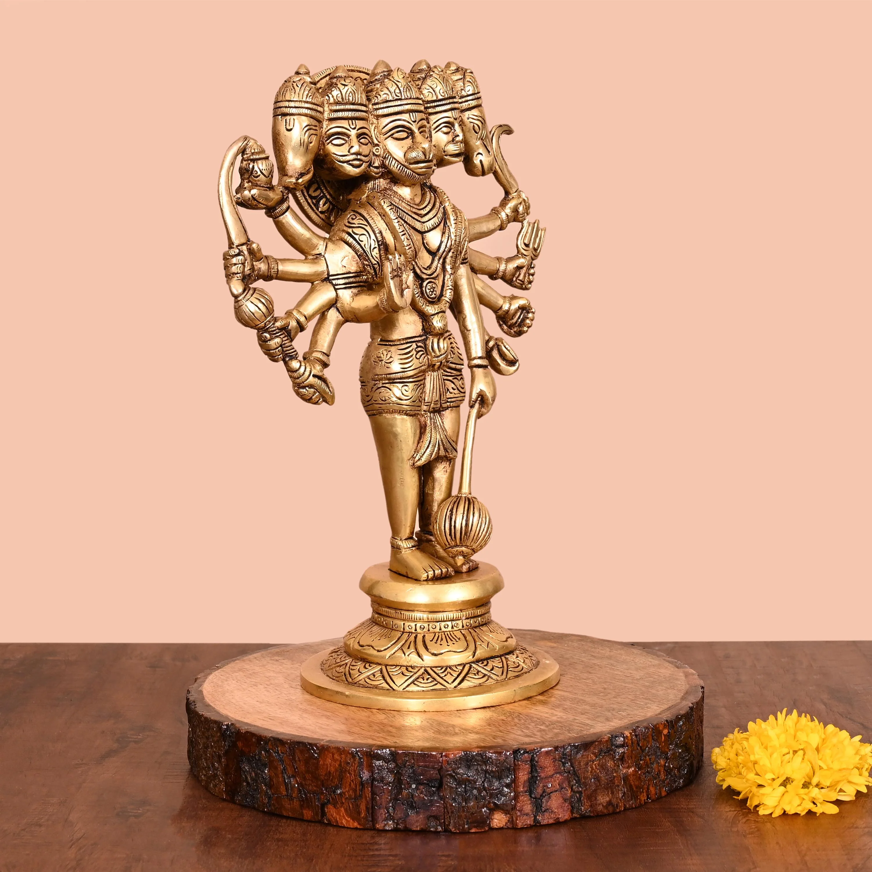 Brass Panchmukhi Standing Hanuman Idol (11.8 Inch) - Image 2