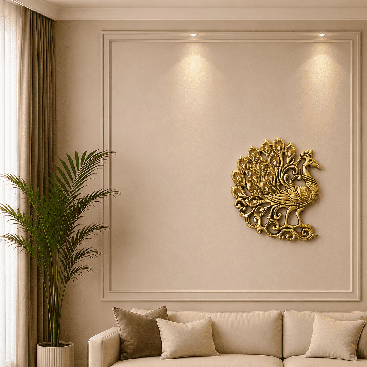 Brass Peacock And Lotus Wall Hanging 3 Piece Set (7.5 inch) - Image 2