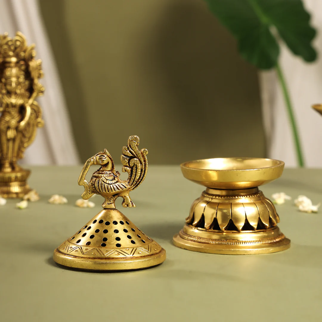 Brass Peacock Dhoop Dani & Incense Holder (6.5 Inch) - Image 6