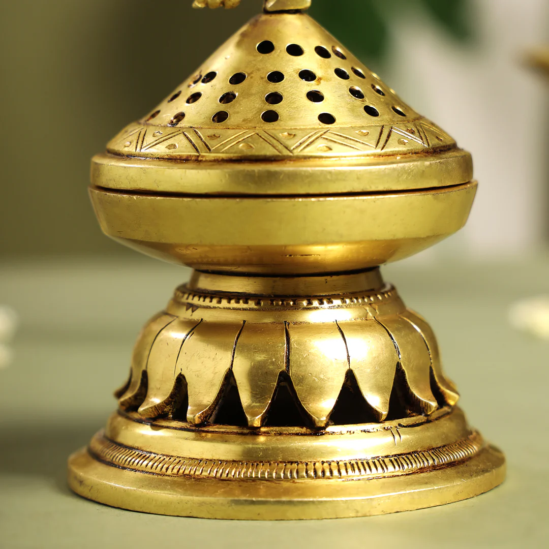Brass Peacock Dhoop Dani & Incense Holder (6.5 Inch) - Image 7