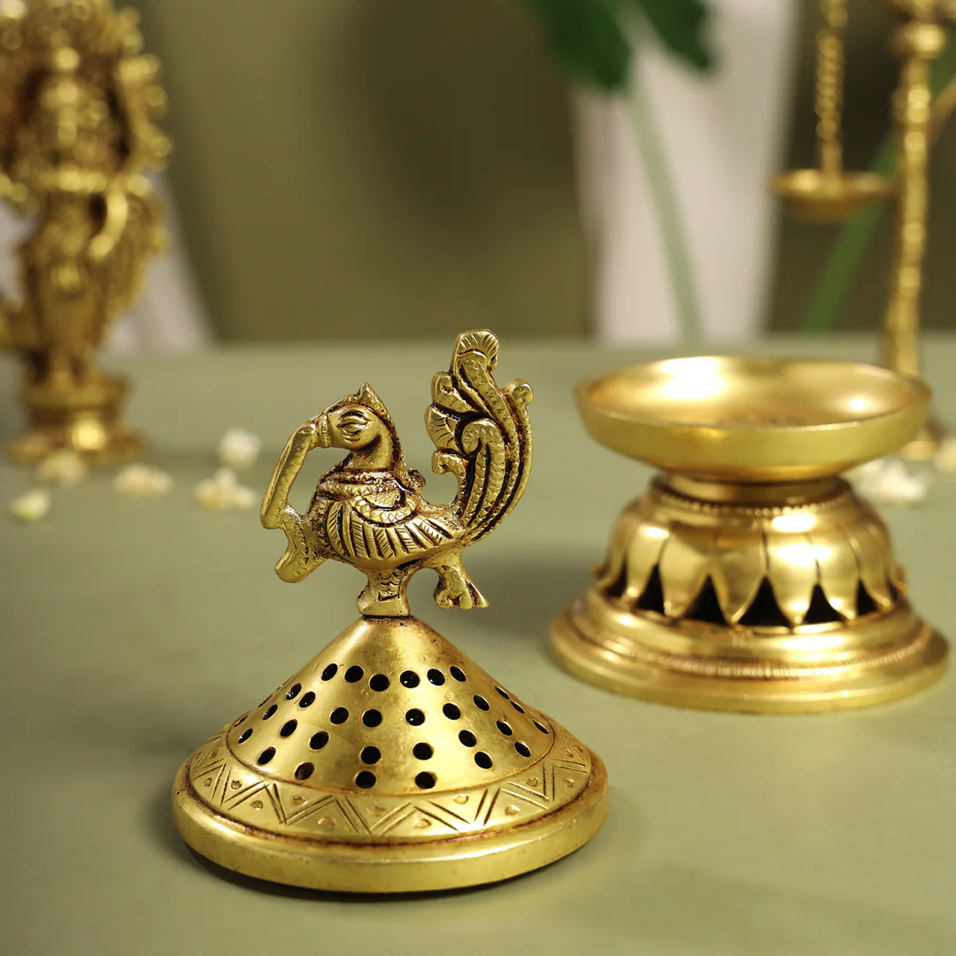 Brass Peacock Dhoop Dani & Incense Holder (6.5 Inch) - Image 8