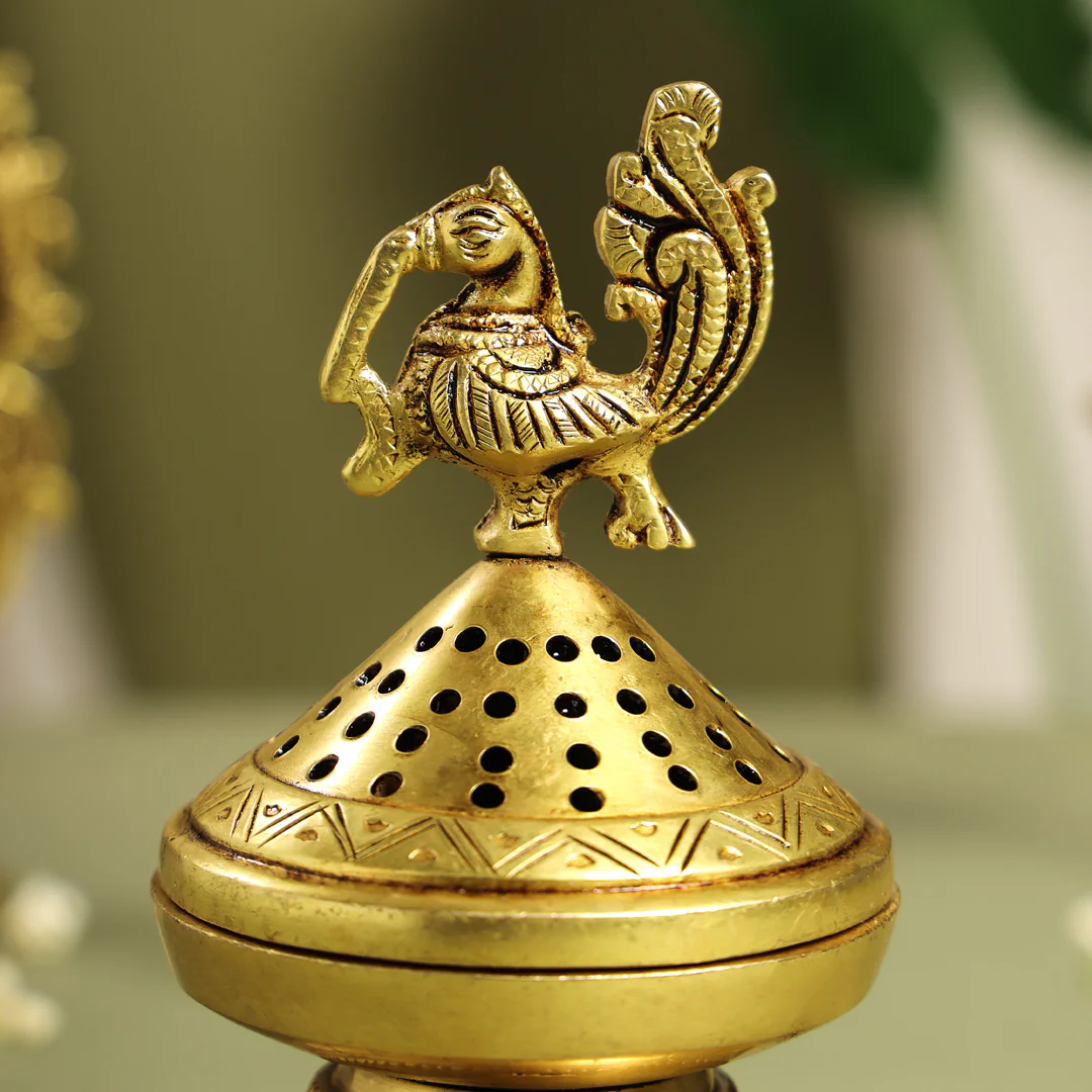 Brass Peacock Dhoop Dani & Incense Holder (6.5 Inch) - Image 9