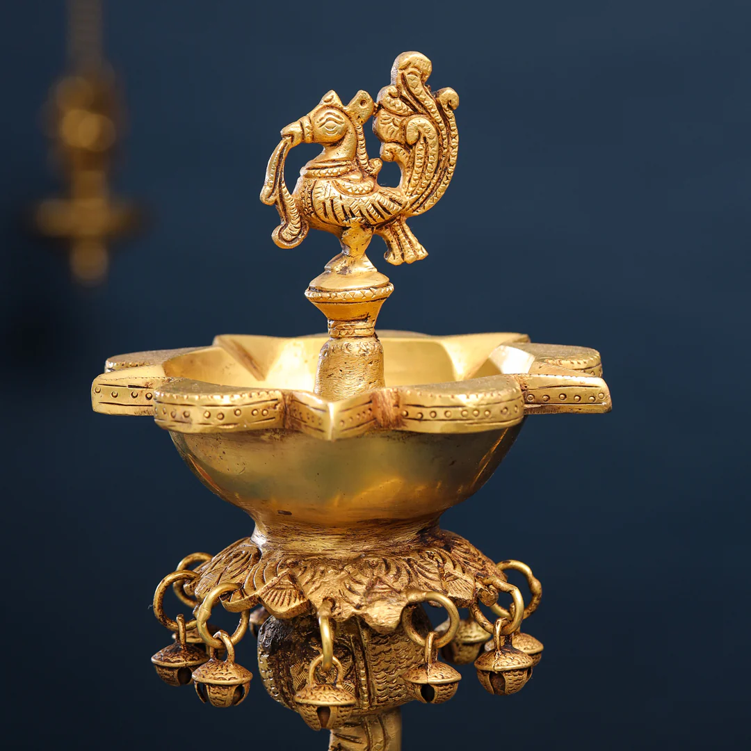 Brass Peacock Diya On Dancing Elephant (18 Inch) - Image 3