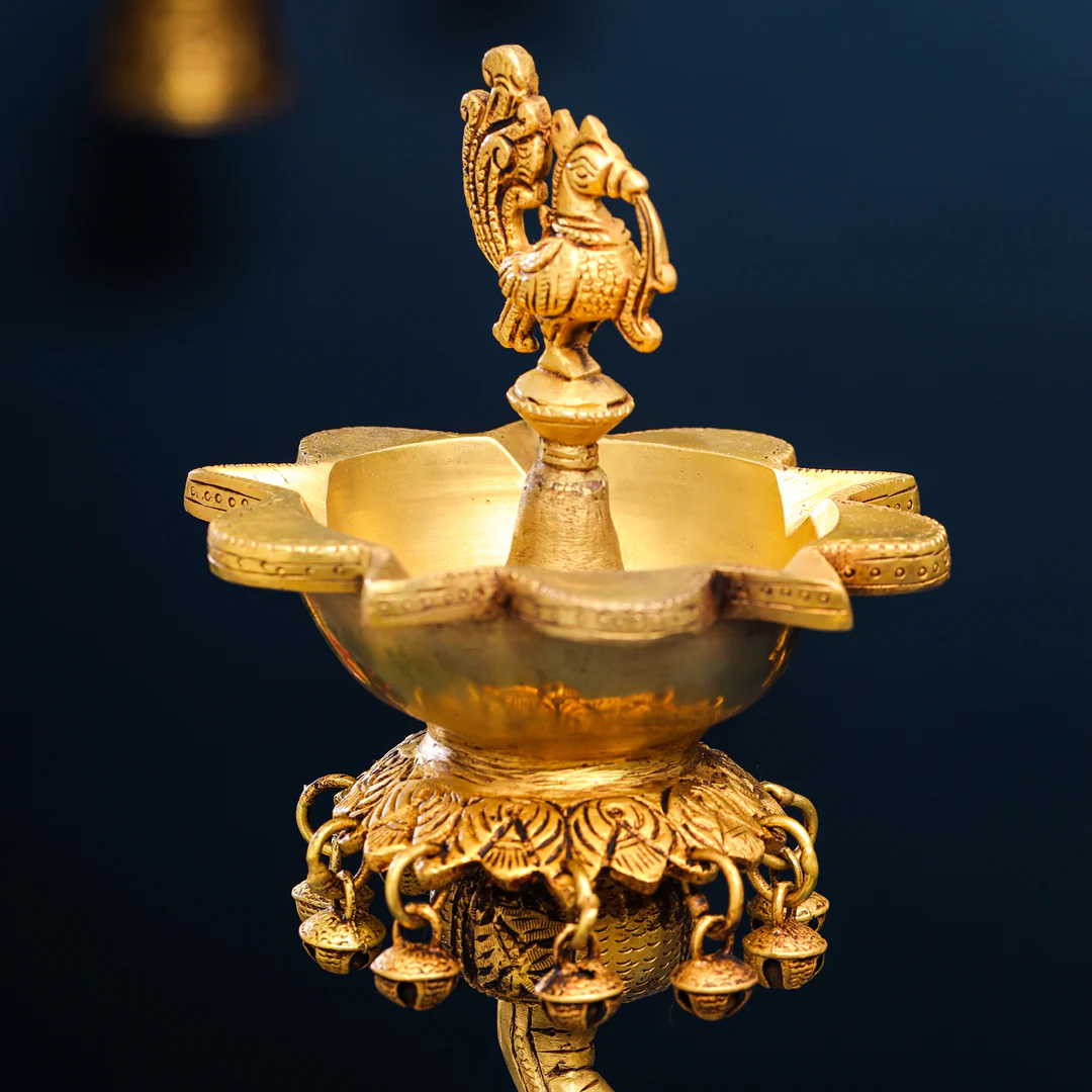 Brass Peacock Diya On Dancing Elephant (18 Inch) - Image 7