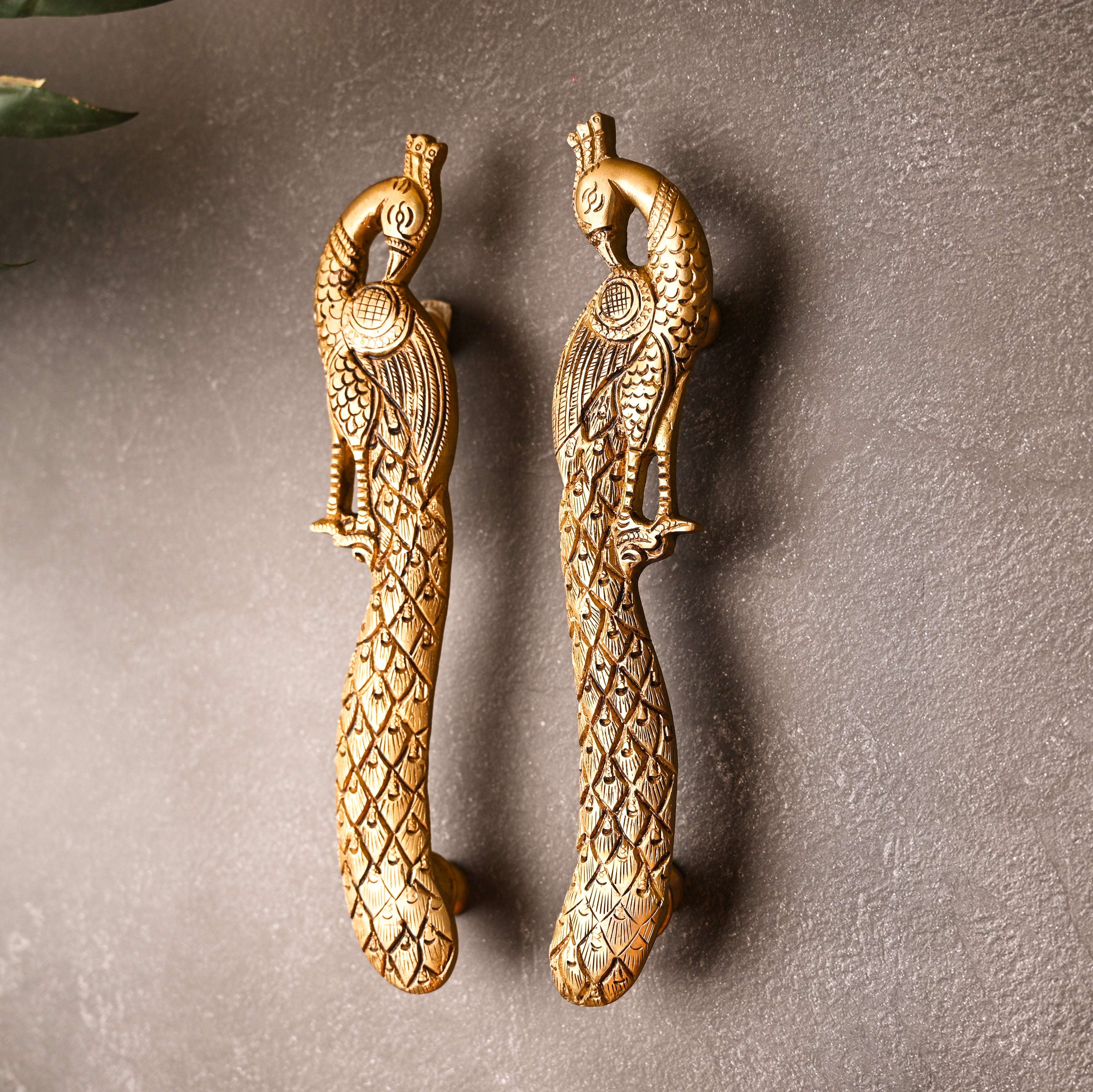 Brass Peacock Door Handle Pair (9.5 Inch) - Image 2