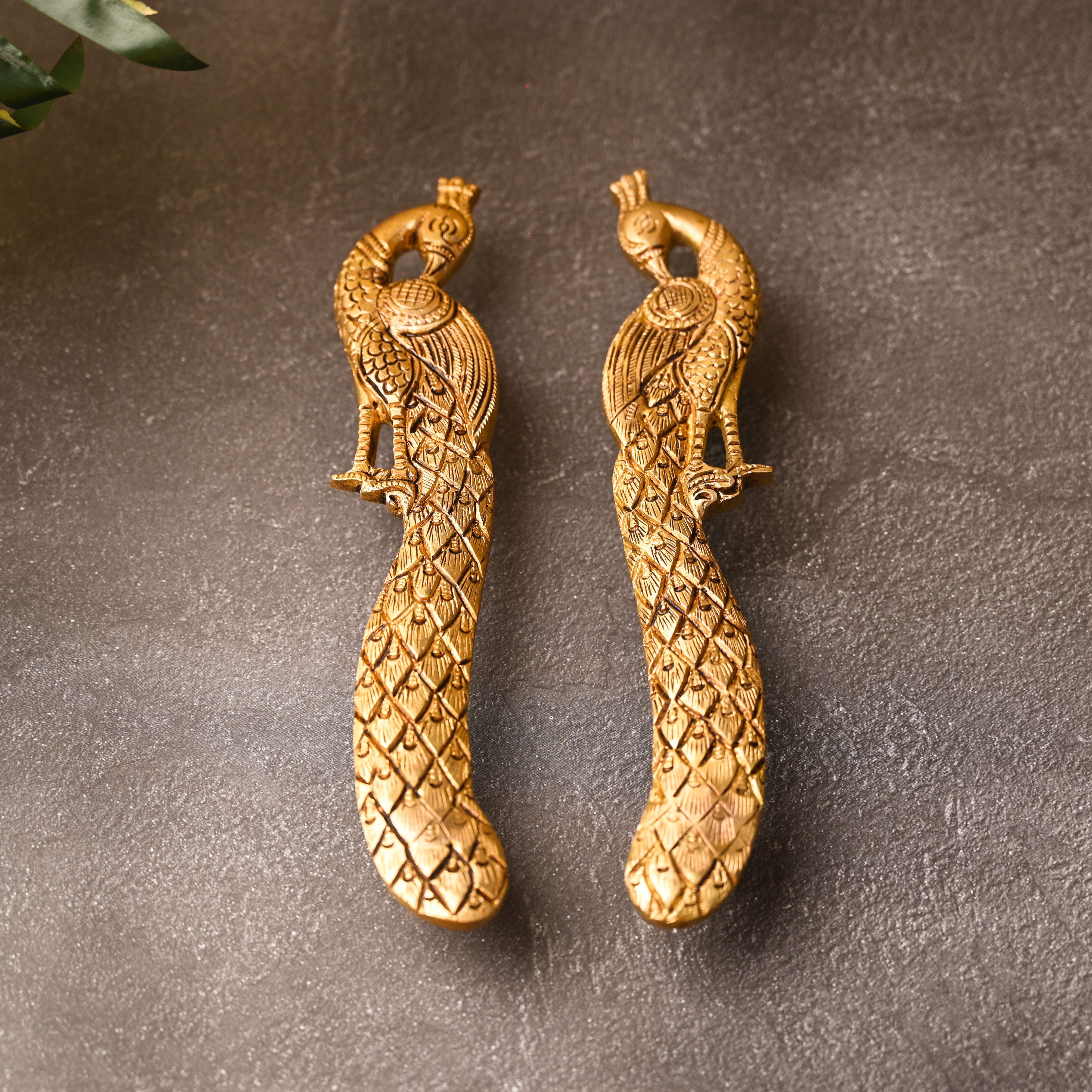 Brass Peacock Door Handle Pair (9.5 Inch) - Image 3