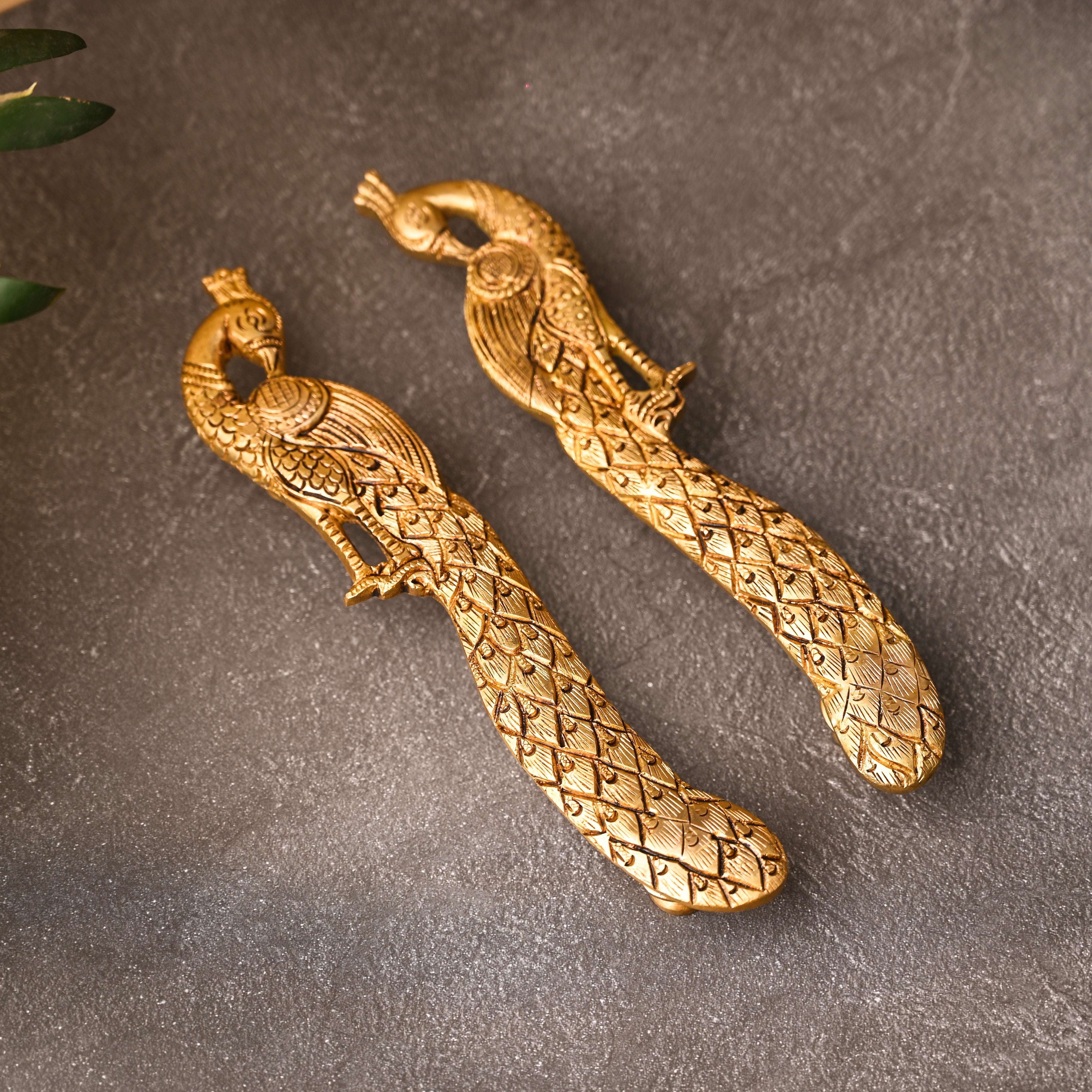 Brass Peacock Door Handle Pair (9.5 Inch) - Image 5