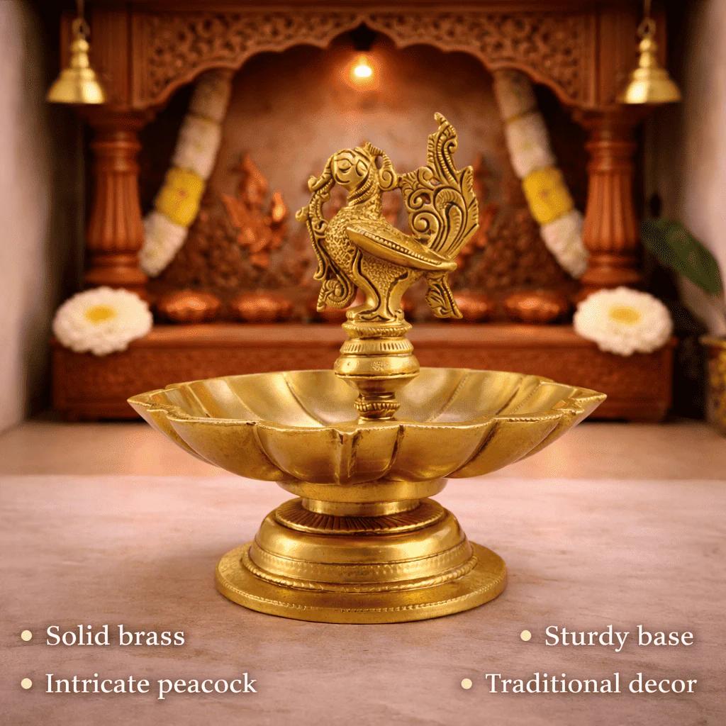 Brass Peacock Eight Petal Diya/Lamp (5.5 Inch) - Image 6