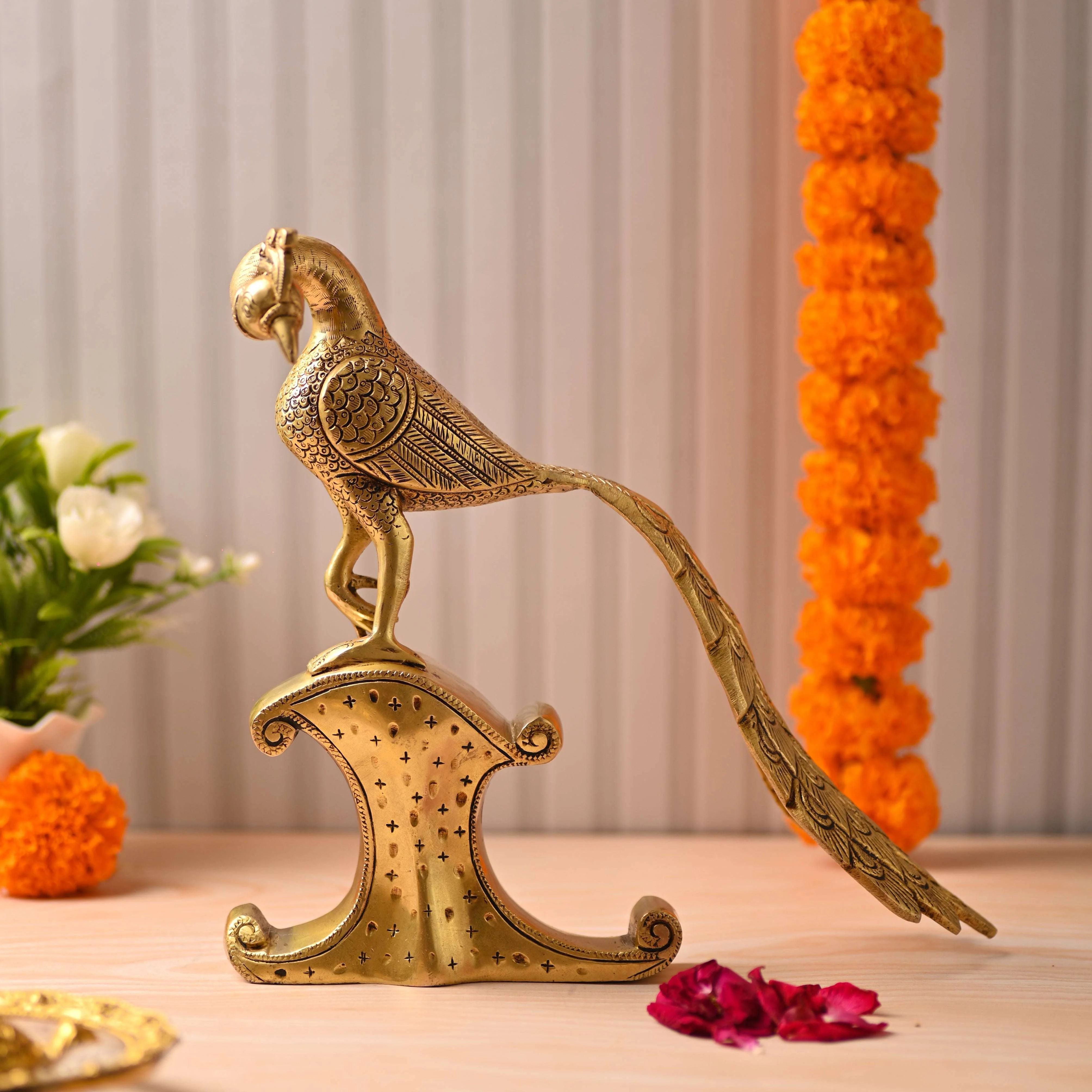 Brass Handcrafted Peacock Figurine – Traditional Indian Brass Decor (11 Inch) - Image 3