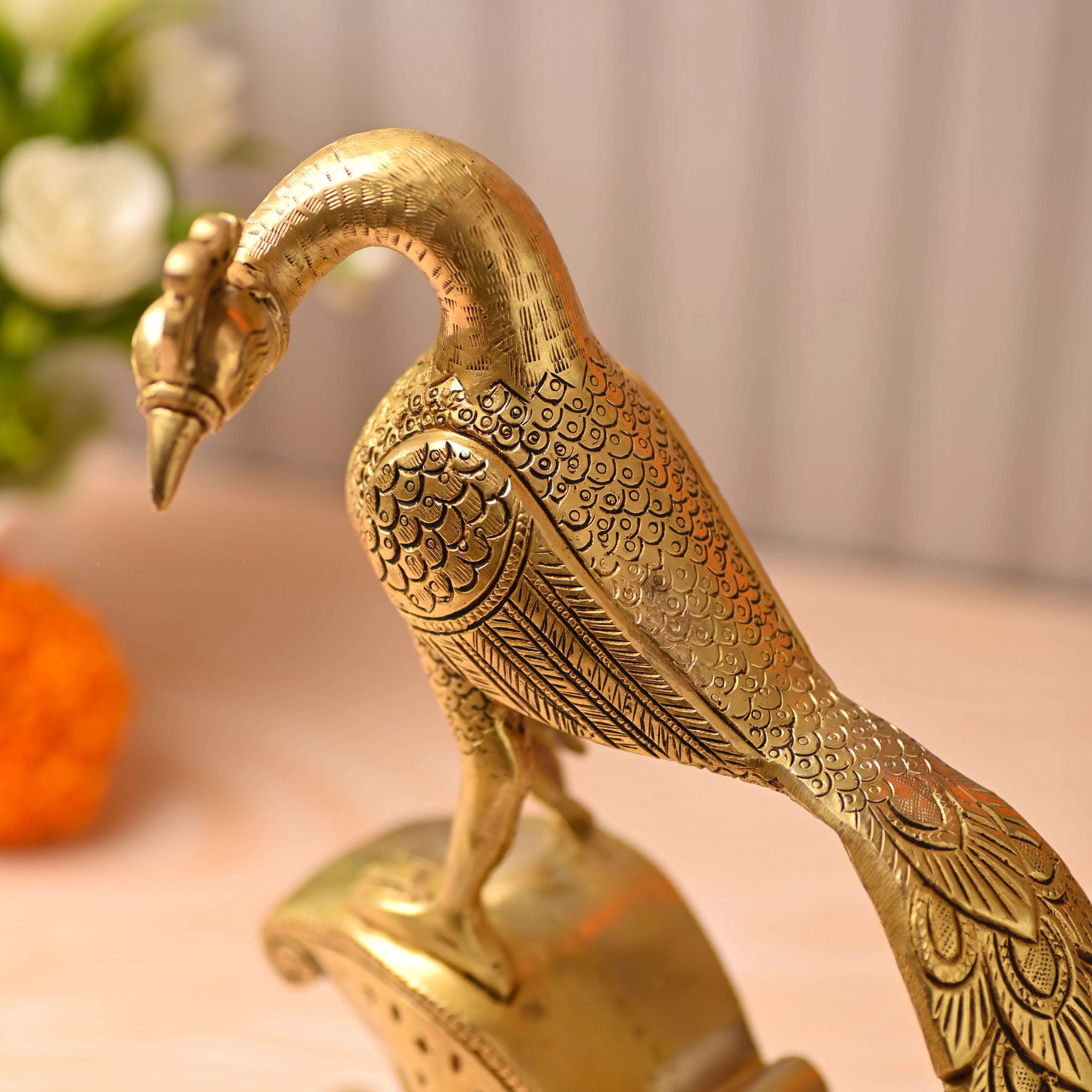 Brass Handcrafted Peacock Figurine – Traditional Indian Brass Decor (11 Inch) - Image 4
