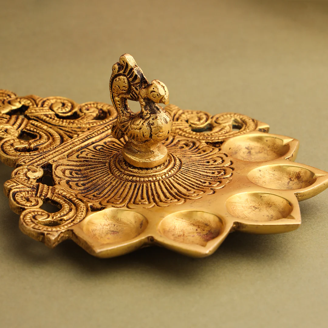 Brass Peacock Five Petal Pooja Spoon (8 Inch) - Image 3
