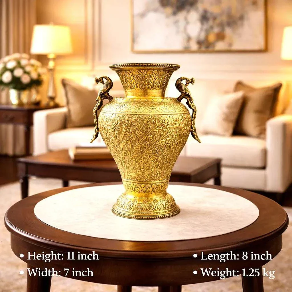 Brass Peacock Flower Vase / Planter Pot (11 Inch) - Image 6