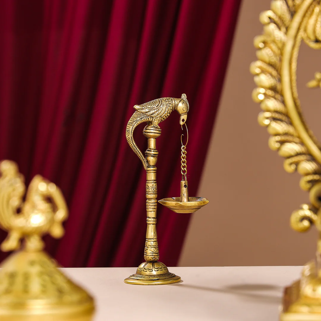 Brass Peacock Hanging Diya/Lamp Pair (7.5 Inch) - Image 5