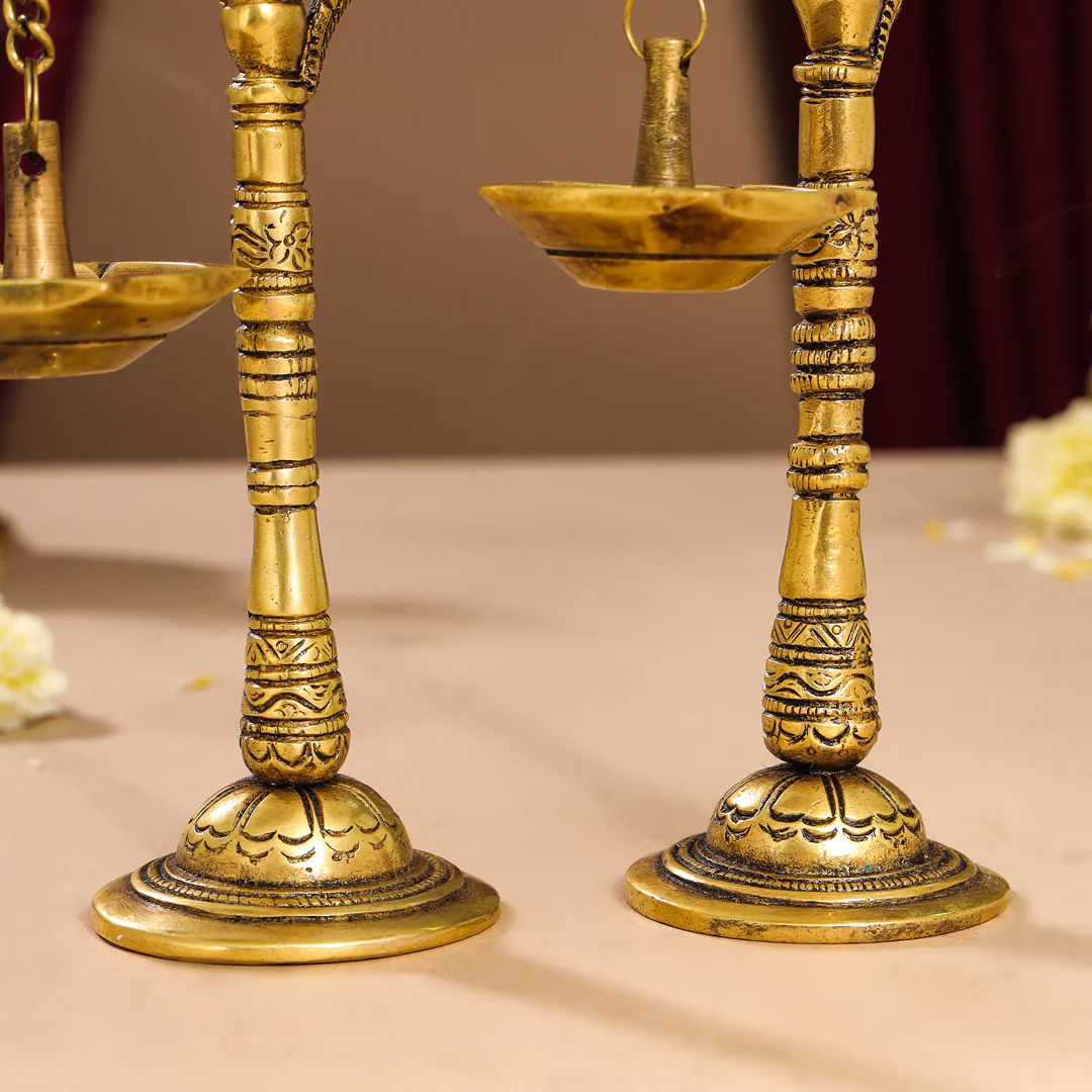 Brass Peacock Hanging Diya/Lamp Pair (7.5 Inch) - Image 8