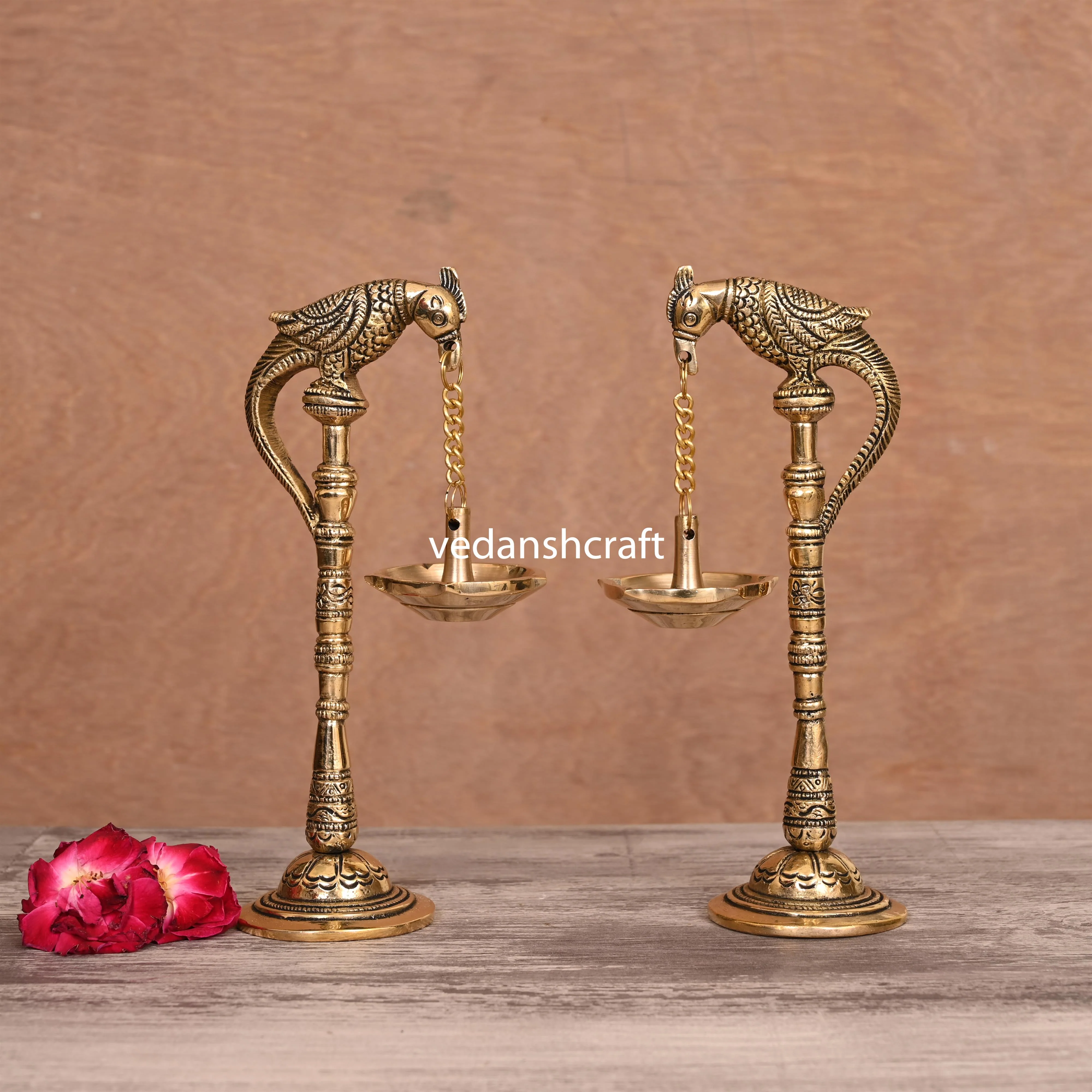 Brass Peacock Hanging Diya Pair (11 Inch)
