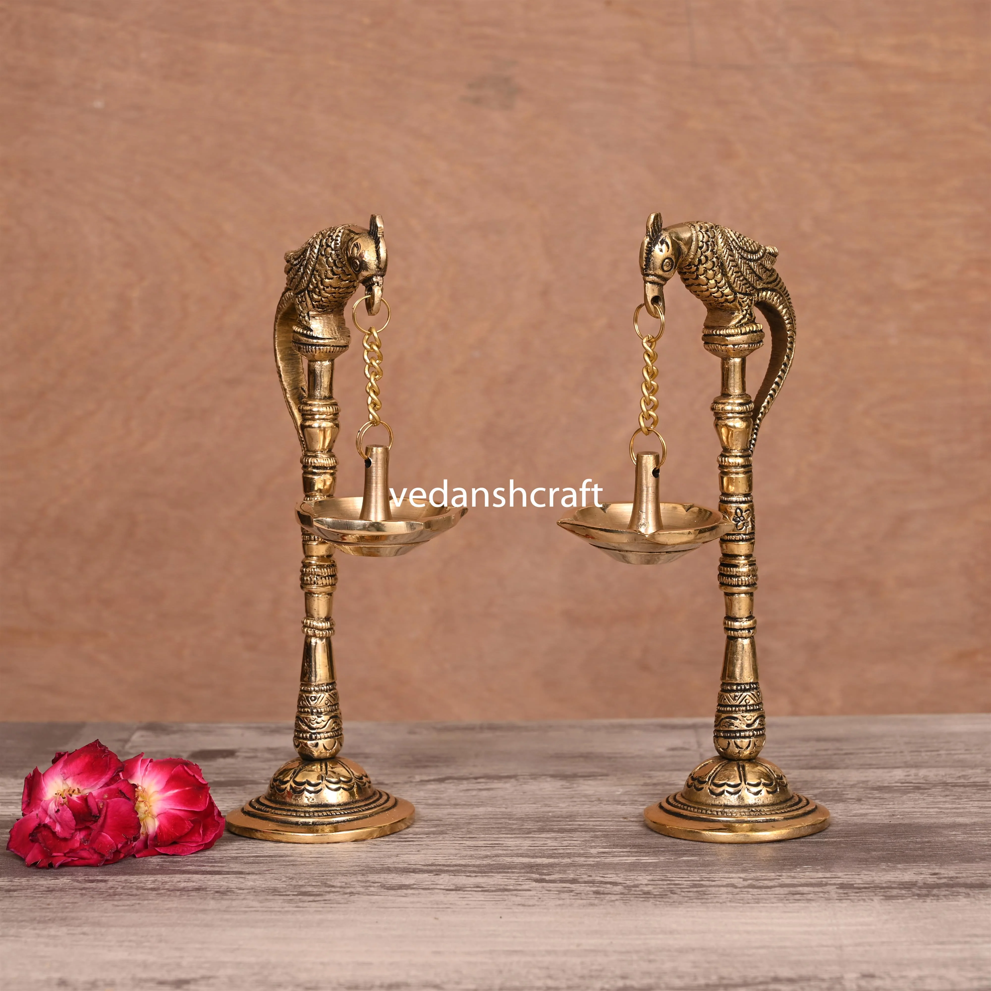 Brass Peacock Hanging Diya Pair (11 Inch) - Image 2