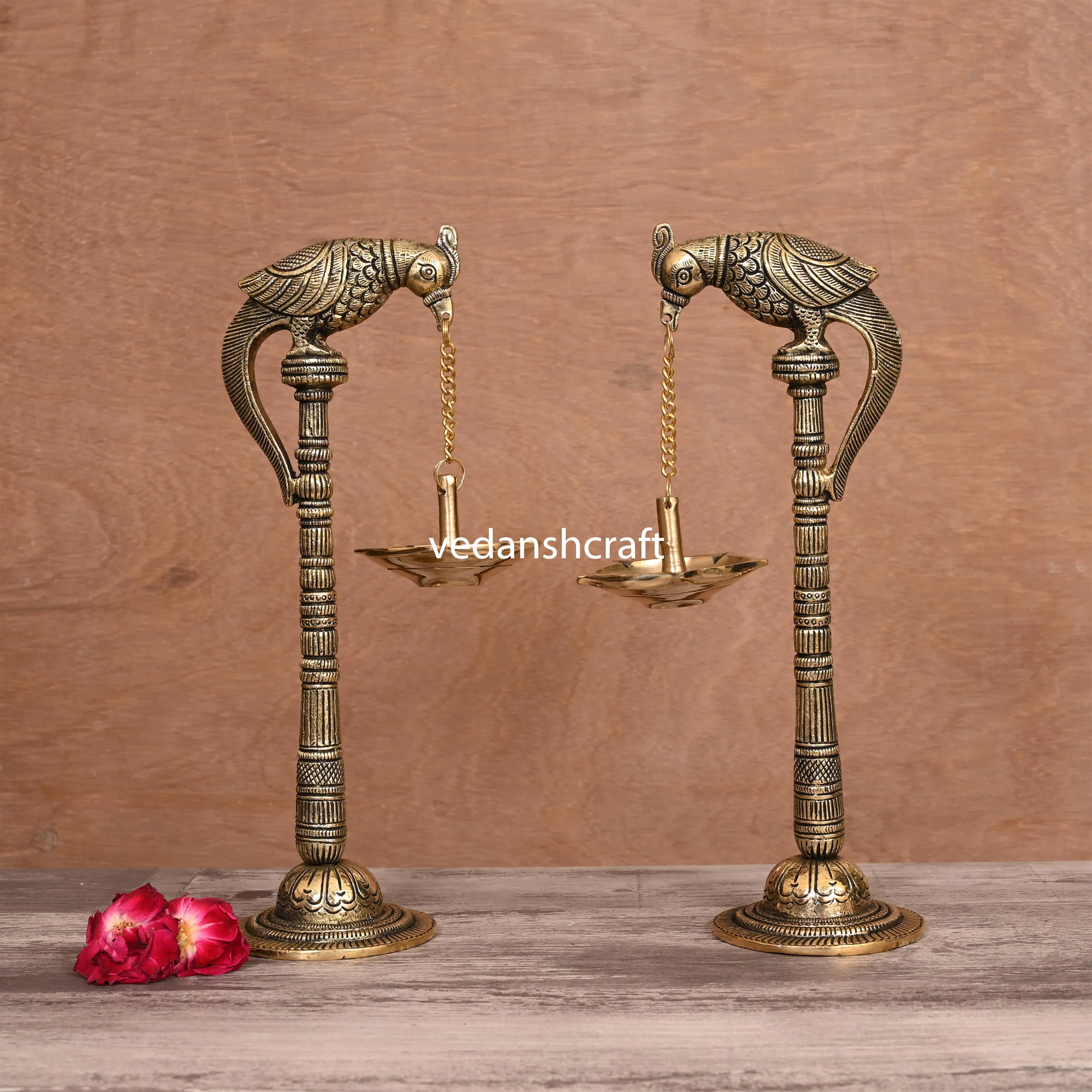 Brass Peacock Hanging Diya Pair (11 Inch) - Image 3