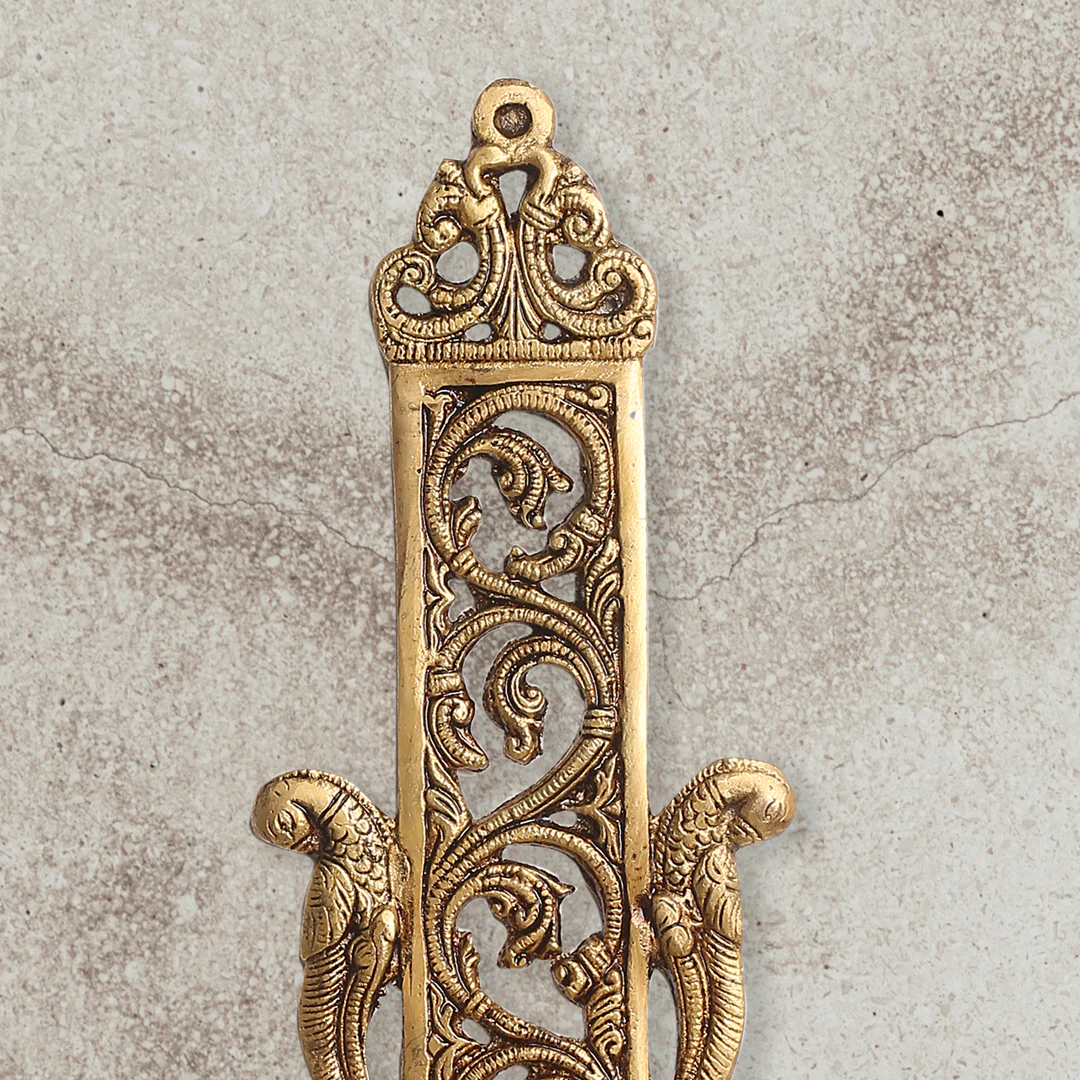 Brass Peacock Hanging Diya With Bell (13 Inch) - Image 2