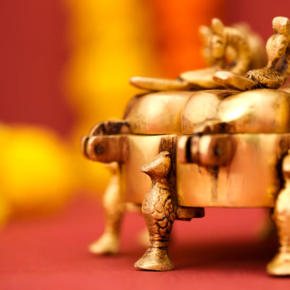 Brass Peacock Kumkum Box (5 Inch) - Image 3