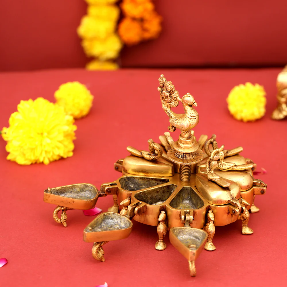 Brass Peacock Kumkum Box (5 Inch) - Image 4