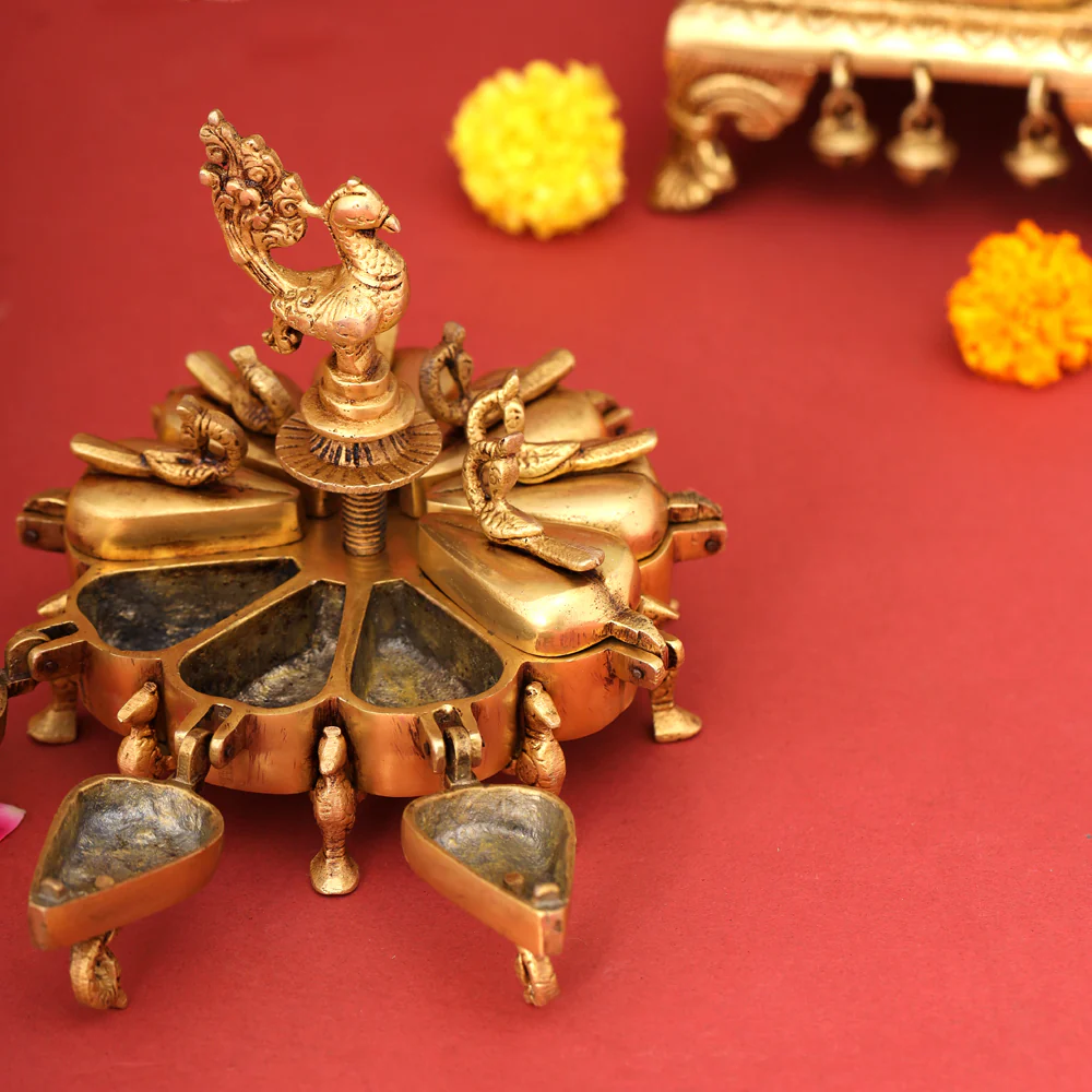 Brass Peacock Kumkum Box (5 Inch) - Image 6