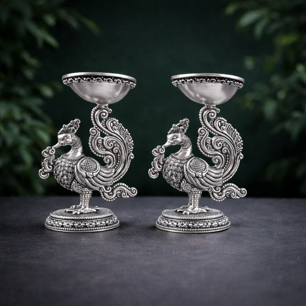 Brass Peacock Lightweight Diya Pair - Image 10
