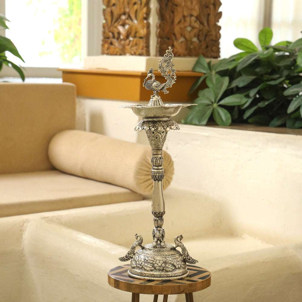 Brass Silver Plated Peacock Long Lamp