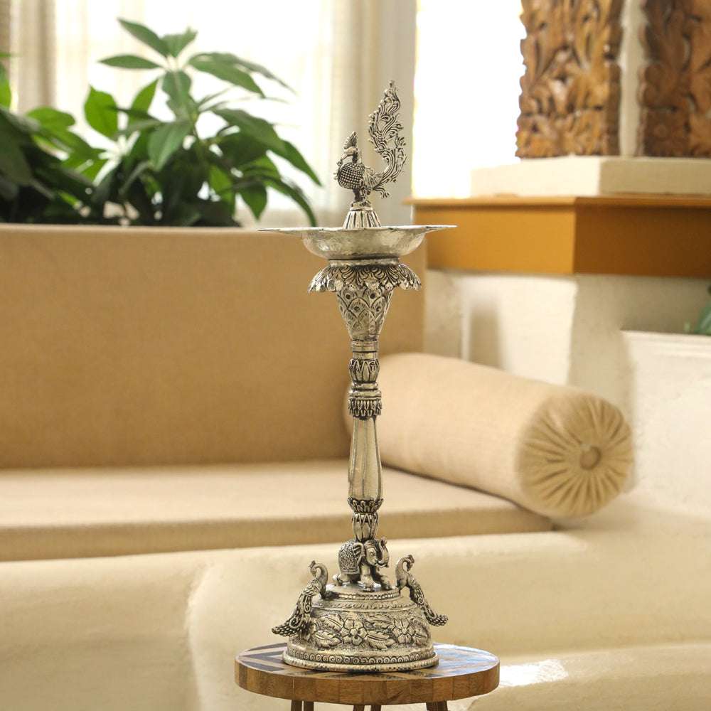Brass Silver Plated Peacock Long Lamp - Image 6