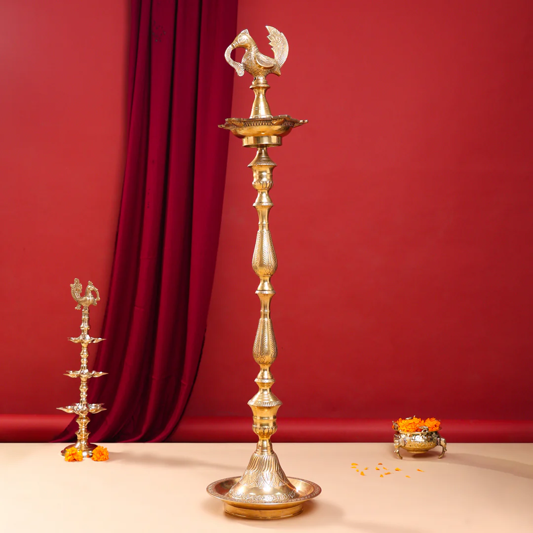 Brass Peacock Mahabharat/Samai Lamp (46 Inch) - Image 2
