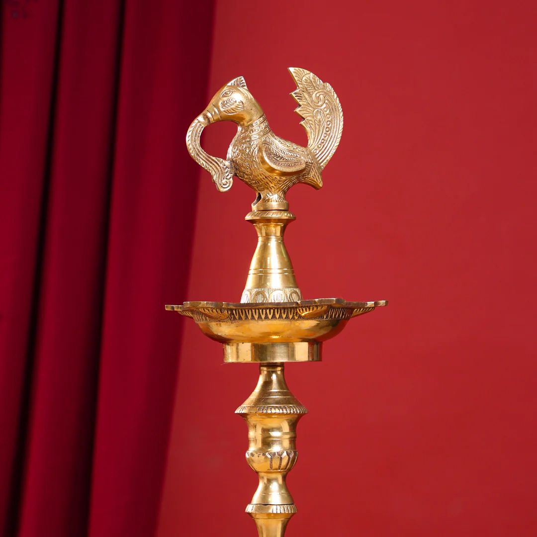 Brass Peacock Mahabharat/Samai Lamp (46 Inch) - Image 4