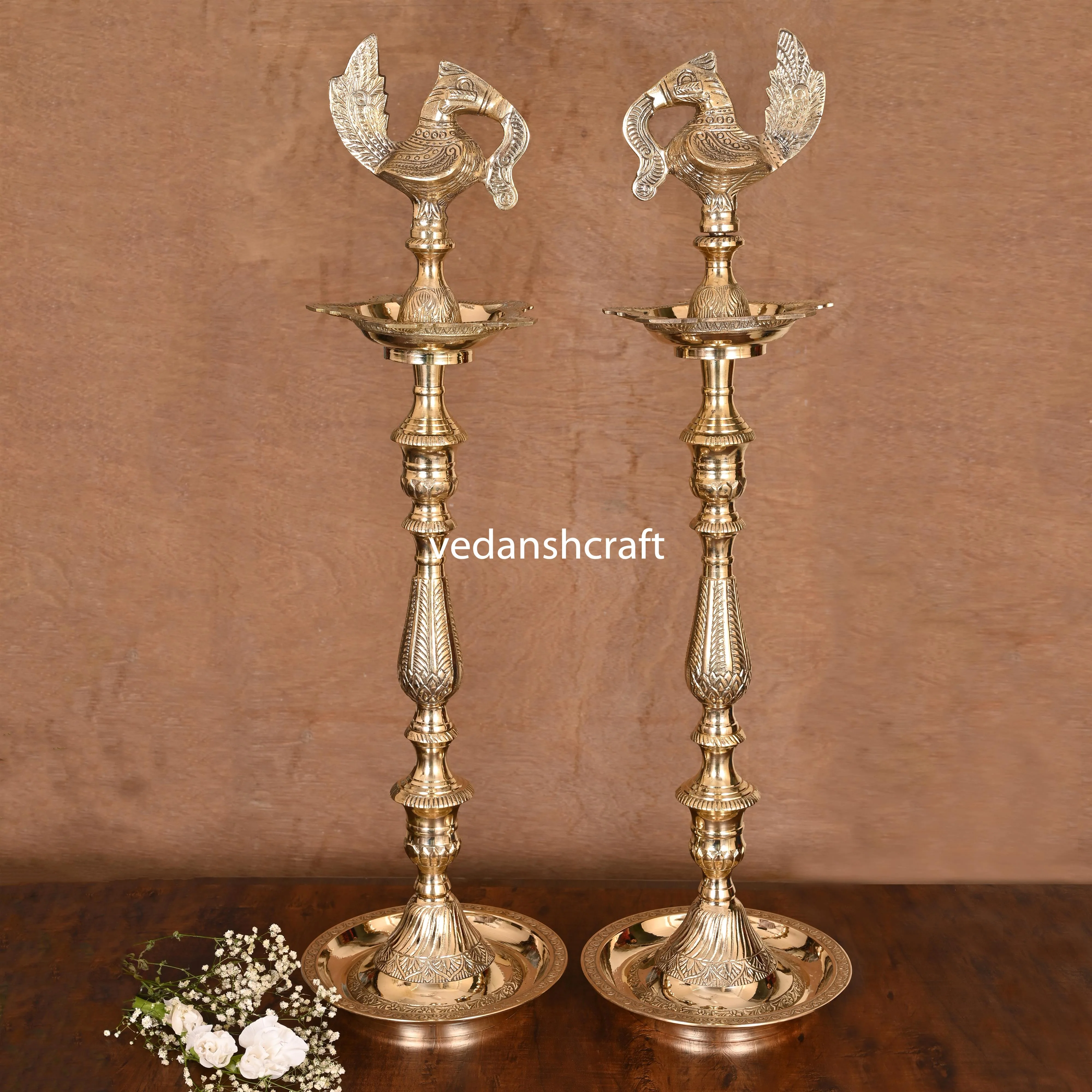 Brass Peacock Mahabharat/Samai Lamp Pair