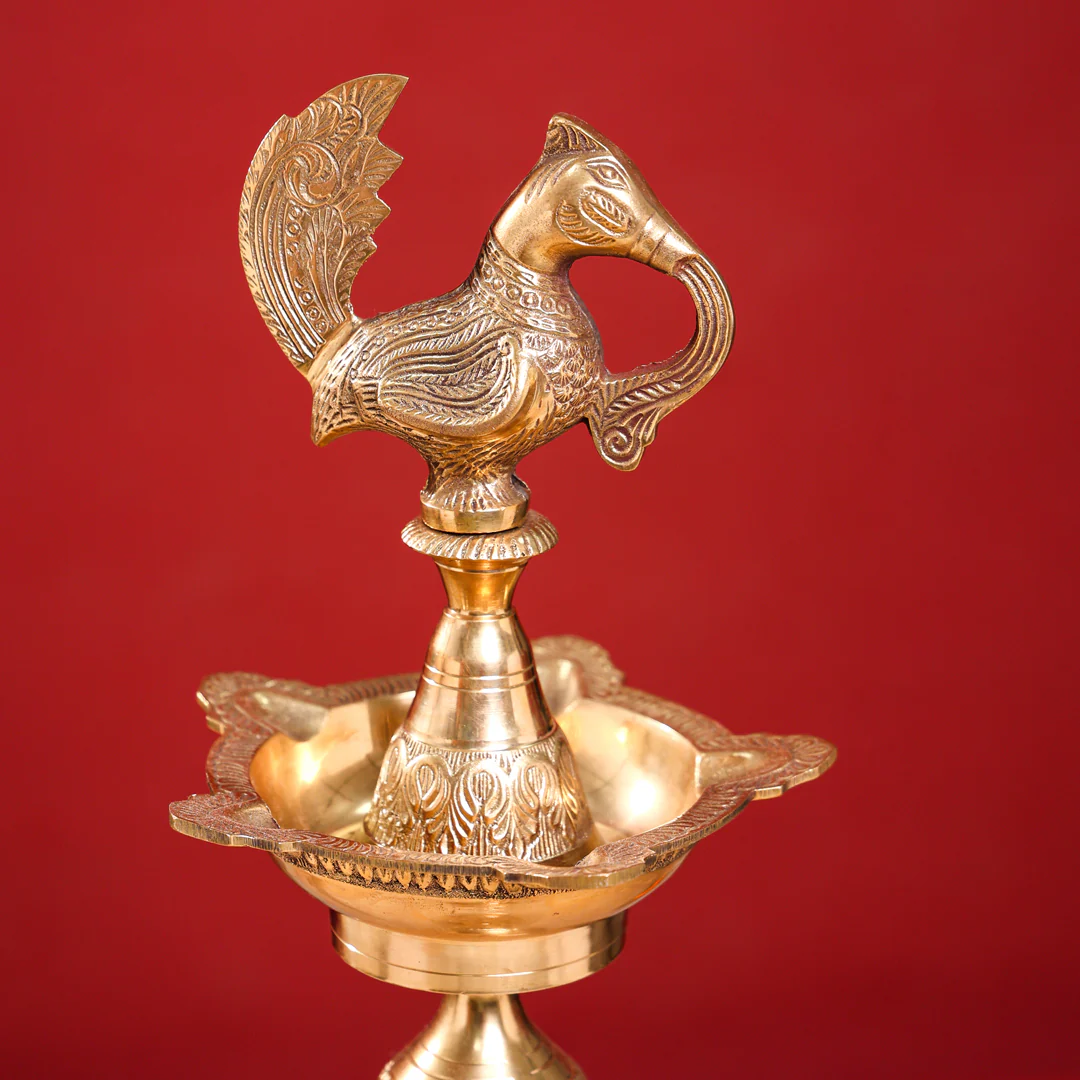 Brass Peacock Mahabharat/Samai Lamp Pair - Image 10
