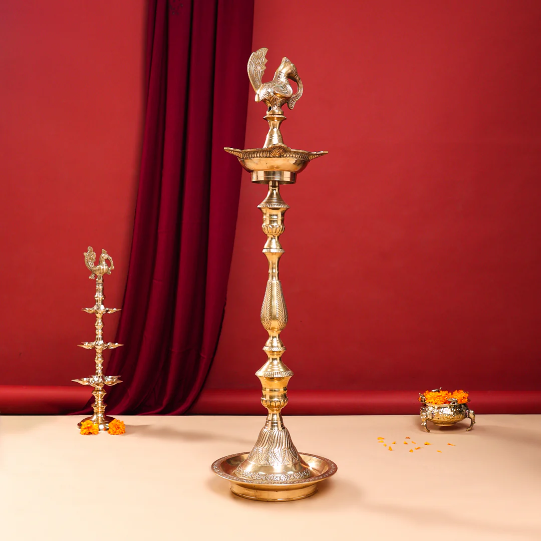 Brass Peacock Mahabharat/Samai Lamp Pair - Image 11