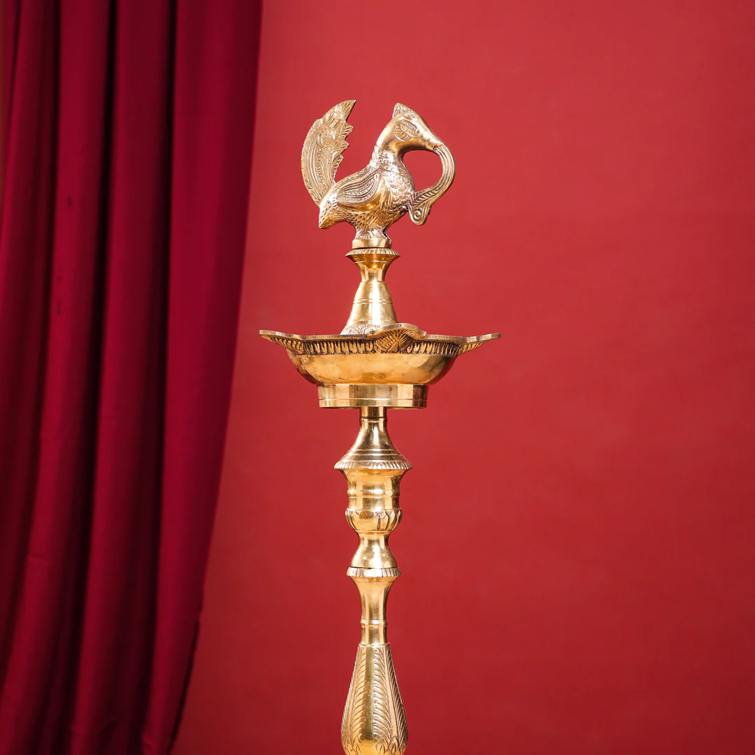 Brass Peacock Mahabharat/Samai Lamp Pair - Image 12