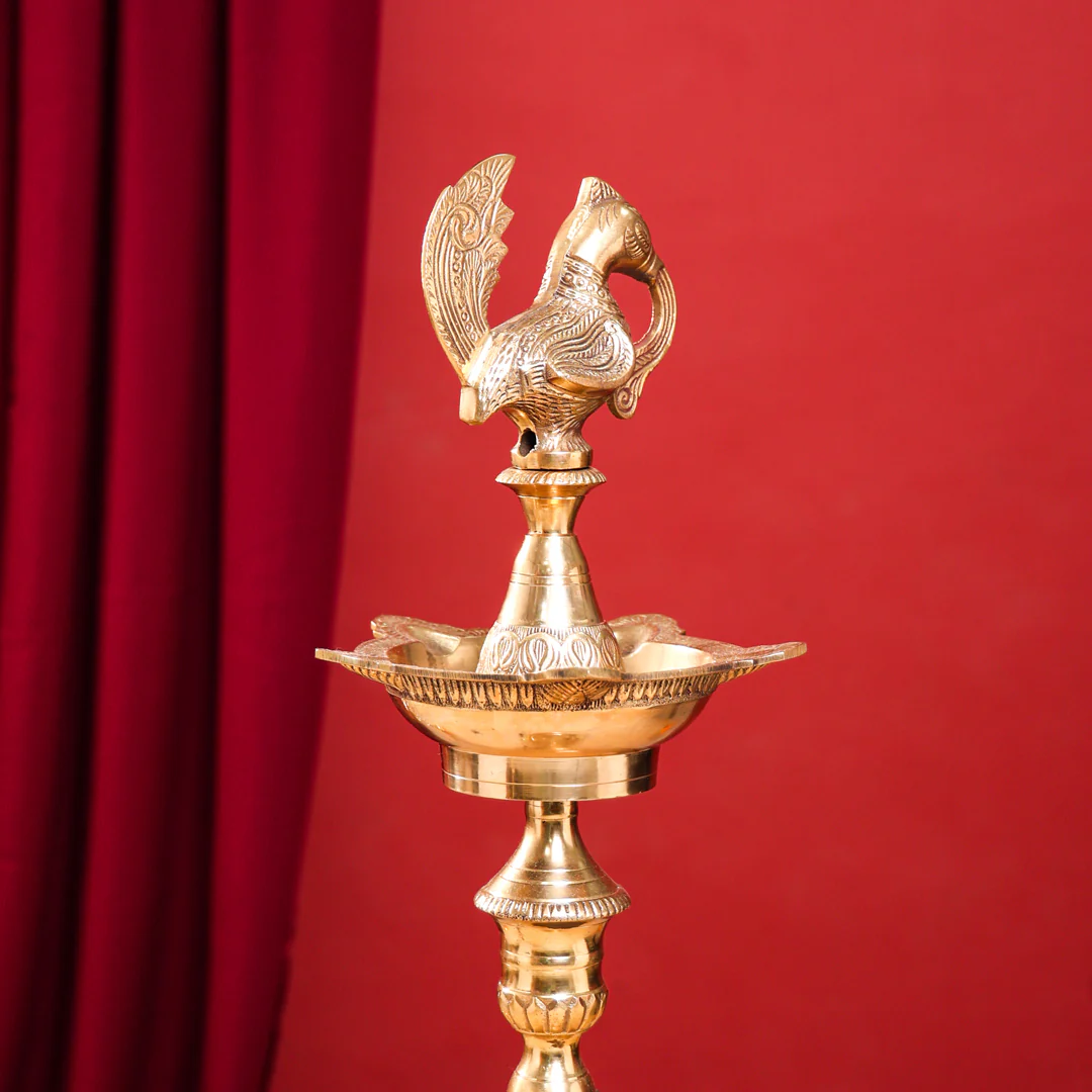 Brass Peacock Mahabharat/Samai Lamp Pair - Image 13
