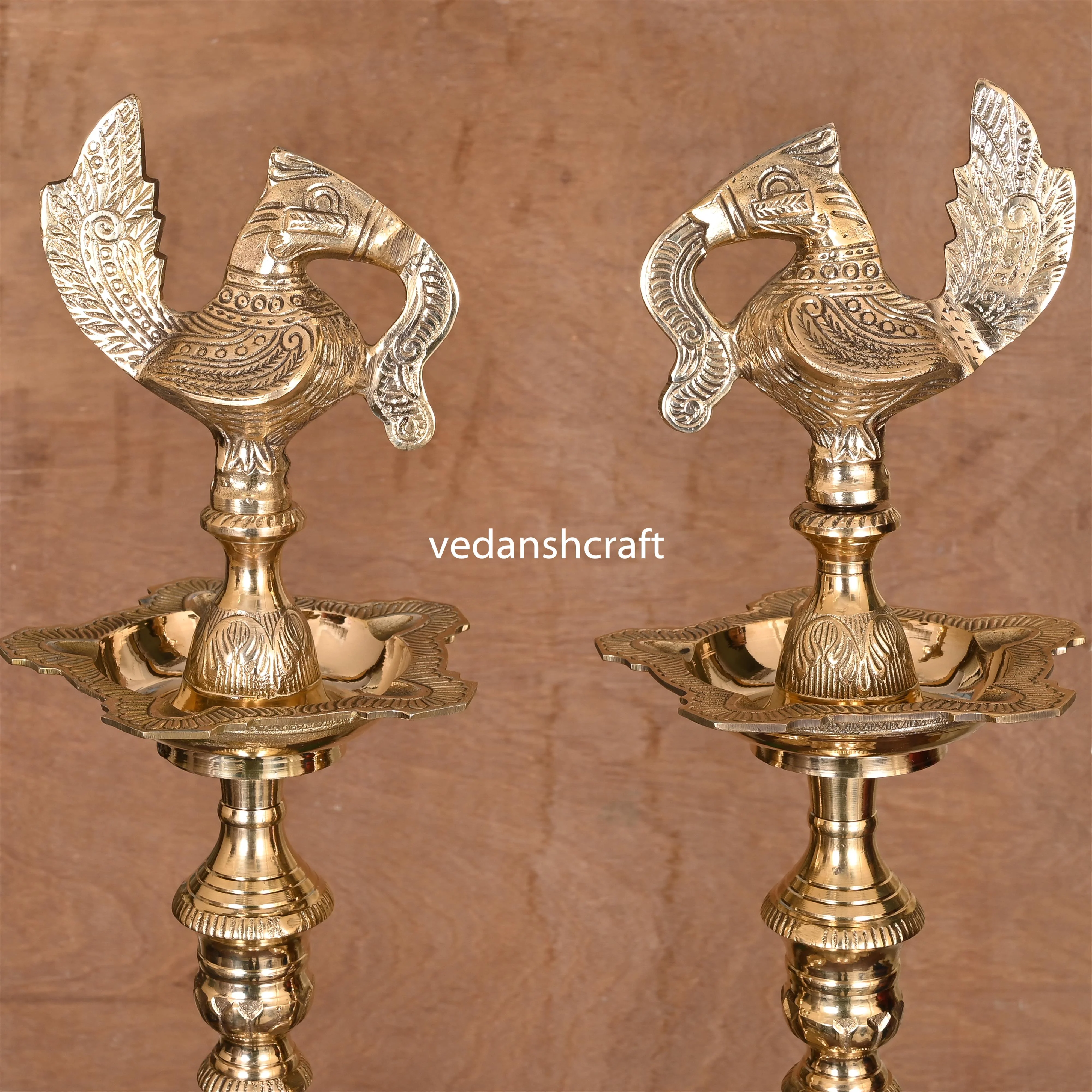 Brass Peacock Mahabharat/Samai Lamp Pair - Image 2