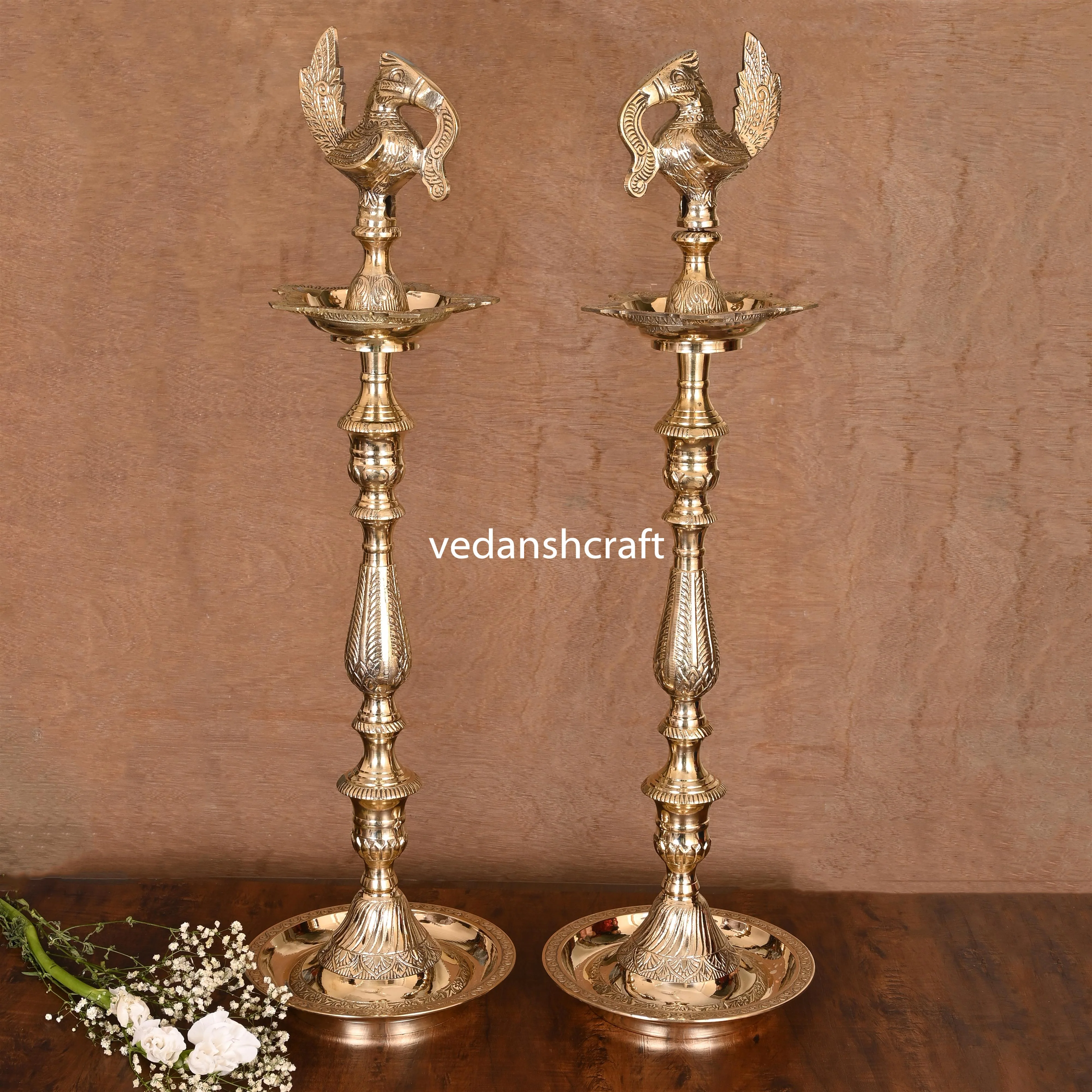 Brass Peacock Mahabharat/Samai Lamp Pair - Image 3
