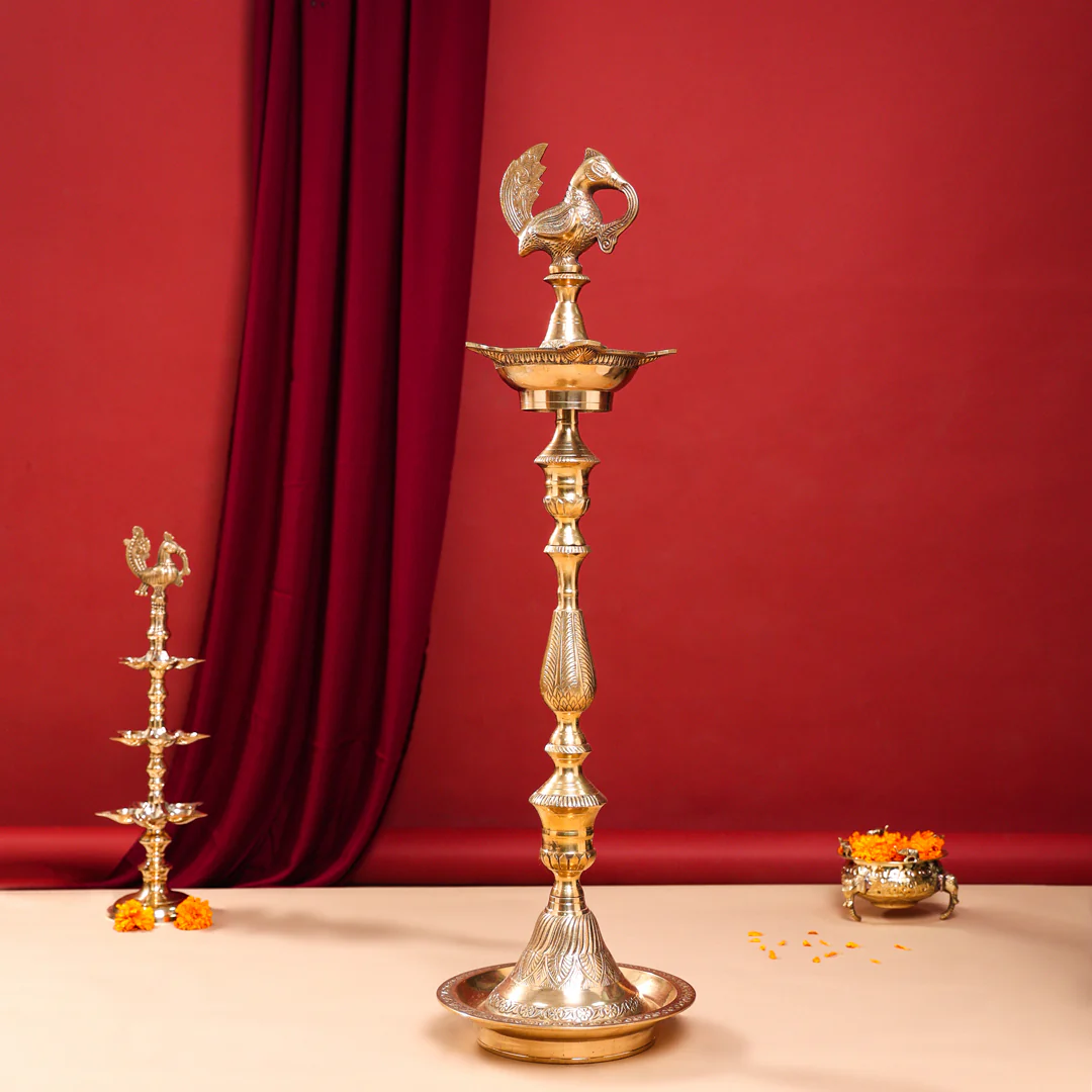 Brass Peacock Mahabharat/Samai Lamp Pair - Image 5