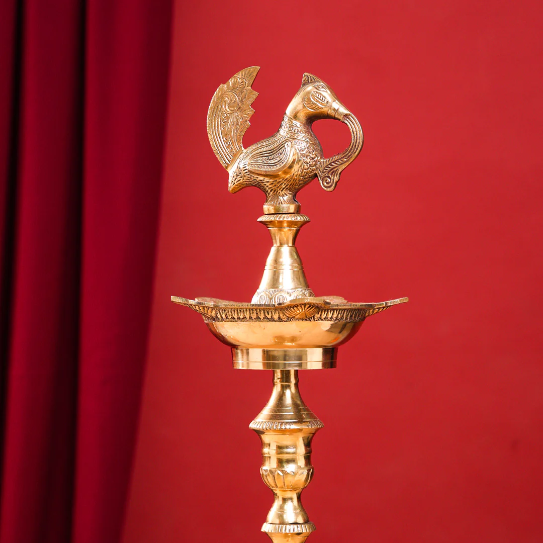 Brass Peacock Mahabharat/Samai Lamp Pair - Image 6