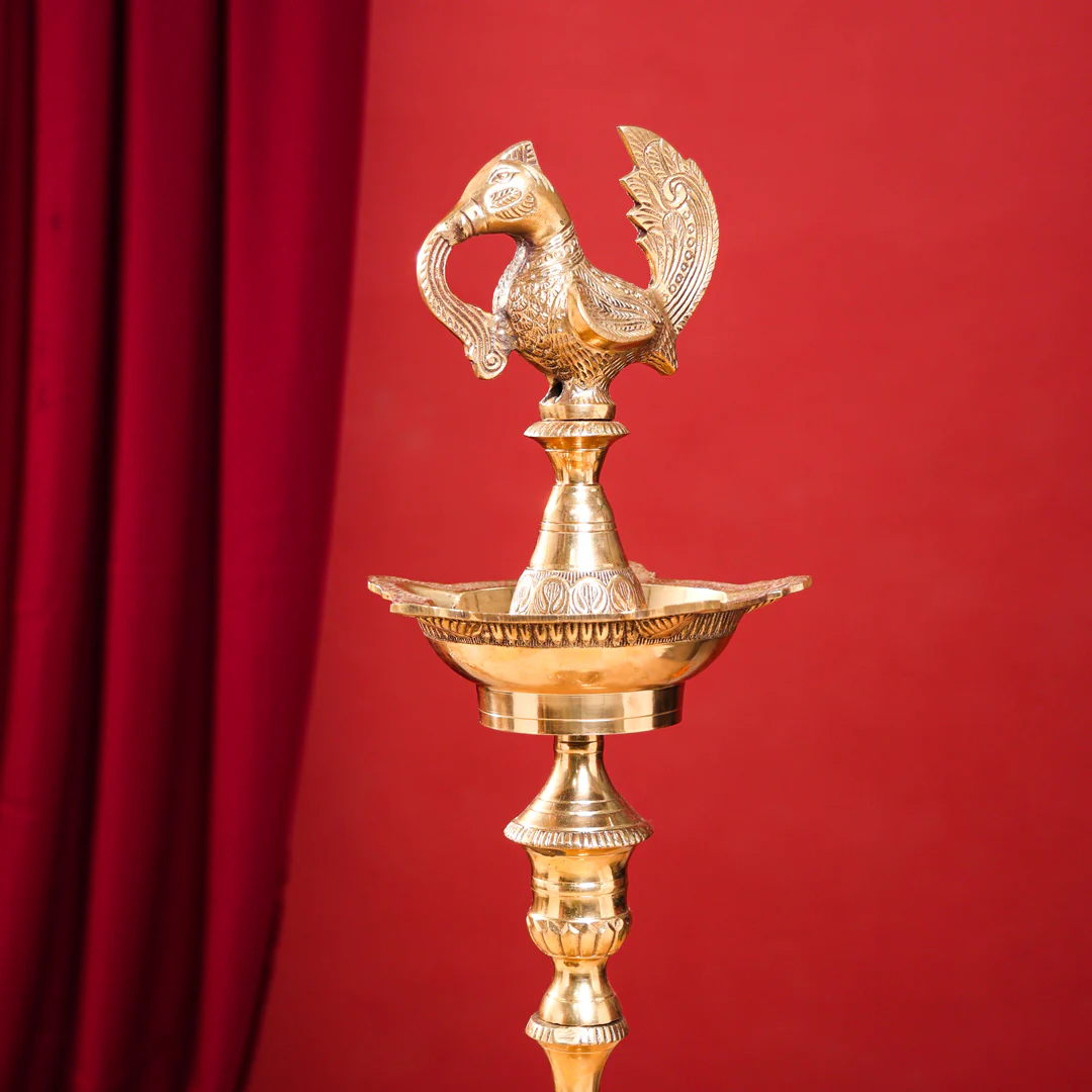 Brass Peacock Mahabharat/Samai Lamp Pair - Image 7