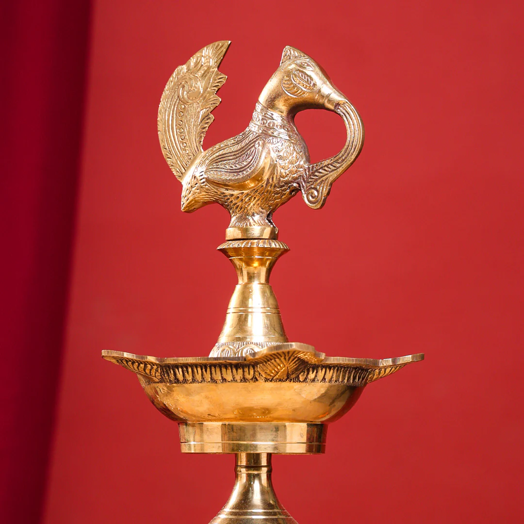 Brass Peacock Mahabharat/Samai Lamp Pair - Image 8