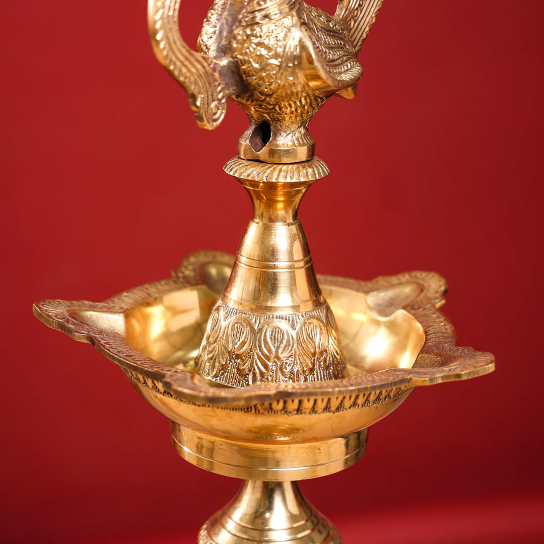Brass Peacock Mahabharat/Samai Lamp Pair - Image 9