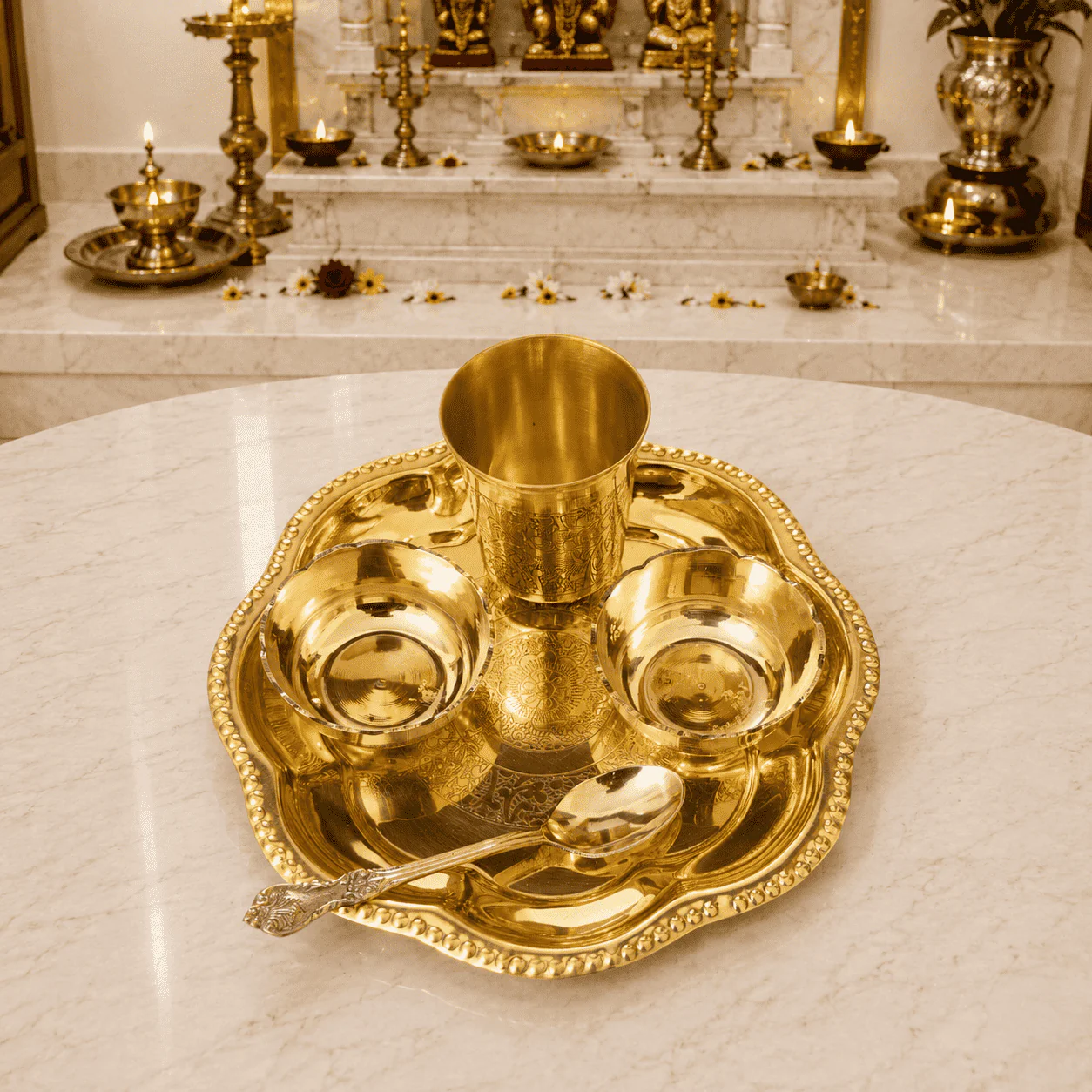 Brass Pooja Bhog Thali Set (7 Inch) - Image 2